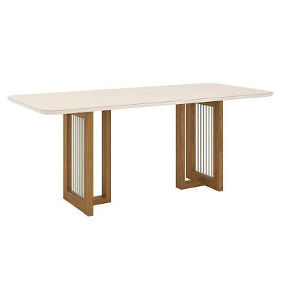 Mesa De Jantar Yara 200 Cm Canto Arredondado Com Vidro Nature Off White - Henn