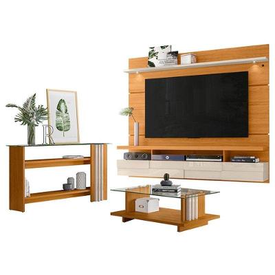 Estante Home Theater Suspenso Lana 1.8 Com Aparador E Mesa De Centro Frizz Cinamomo Off White