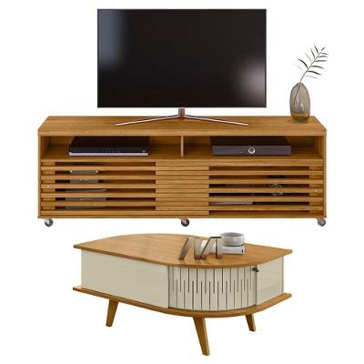 Rack Bancada Frizz Cross Com Mesa De Centro Indianápolis Cumaru Opala - Madetec