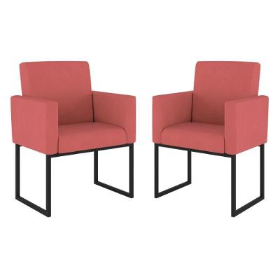 Kit 02 Poltronas Base De Ferro Preta Reforçada Balaqui Decor Rosa