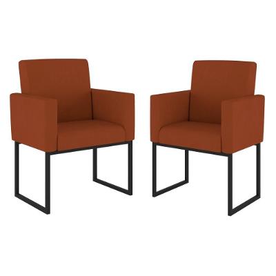 Kit 02 Poltronas Base De Ferro Preta Reforçada Balaqui Decor Terracota