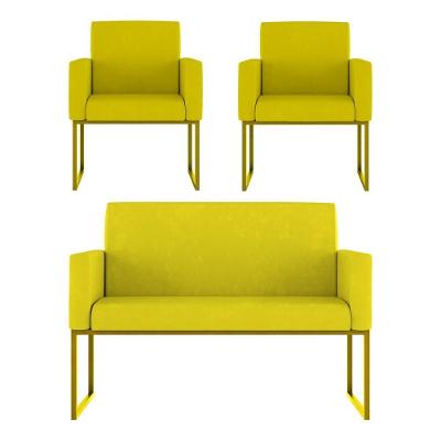 Kit Poltronas Namoradeira Lugares Recepção Base Dourada Amarelo
