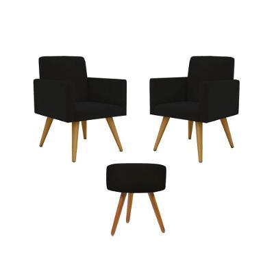 Kit Poltronas Decorativa Consultorio Nina Com Puff Balaqui Preto