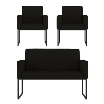 Kit 2 Poltronas + Namoradeira 2 Lugares Para Recepção Preto