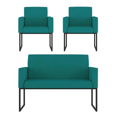Kit 2 Poltronas + Namoradeira 2 Lugares Para Recepção Azul Turquesa