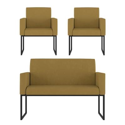 Kit 2 Poltronas + Namoradeira 2 Lugares Para Recepção Capuccino