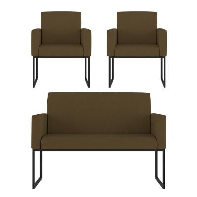 Kit 2 Poltronas + Namoradeira Para Recepção Marrom