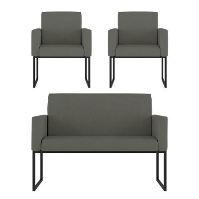 Kit 2 Poltronas + Namoradeira Para Recepção Cinza