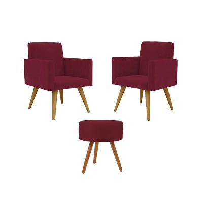 Kit 2 Poltronas Decorativa Consultorio Nina Com Puff Balaqui Marsala