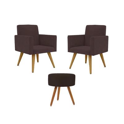 Kit 2 Poltronas Decorativa Consultorio Nina Com Puff Balaqui Marrom