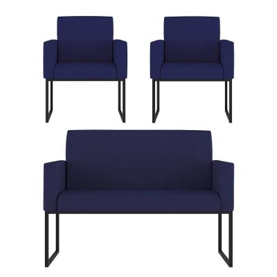 Kit 2 Poltronas + Namoradeira 2 Lugares Para Recepção Azul Marinho