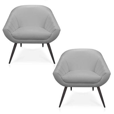Kit 02 Poltronas Giovana Corino Cinza Pés Palito De Ferro