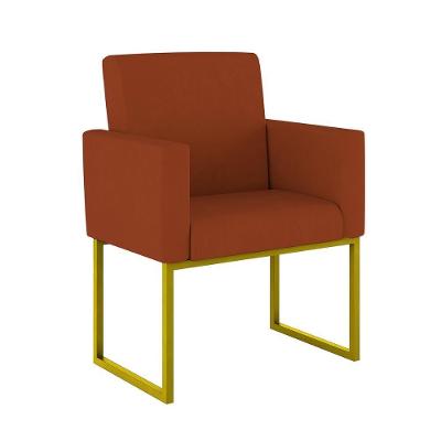 Poltrona Moderna Confortável Base Ferro Dourada Balaqui Decor Terracota