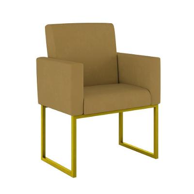 Poltrona Moderna Confortável Base Ferro Dourada Balaqui Decor Capuccino