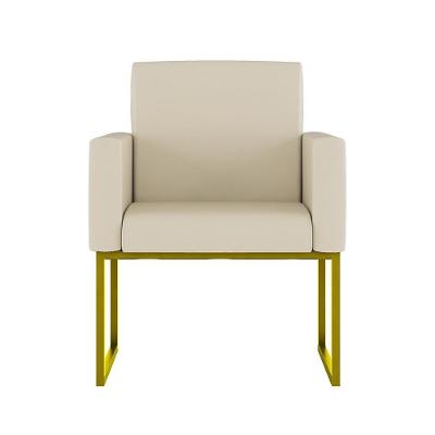 Poltrona Moderna Confortável Base Ferro Dourada Balaqui Decor Courino Bege
