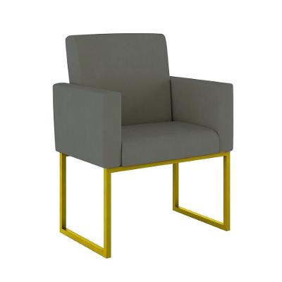 Poltrona Moderna Confortável Base Ferro Dourada Balaqui Decor Cinza