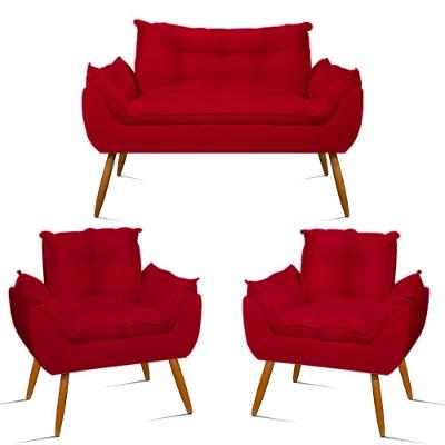Kit Namoradeira Opala Sala Quarto + 02 Poltrona Balaqui Decor Vermelho