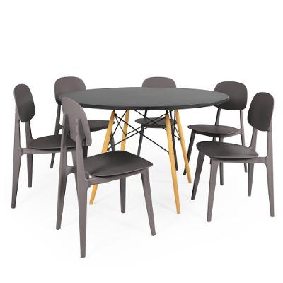 Conjunto Mesa De Jantar Redonda Eiffel Preta 120cm Com 6 Cadeiras Itália - Cinza