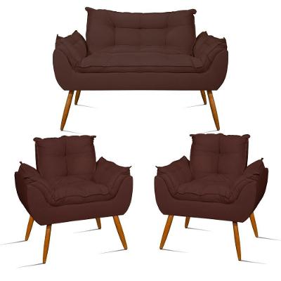 Kit Namoradeira Opala Sala Quarto e 02 Poltronas Balaqui Decor Marrom