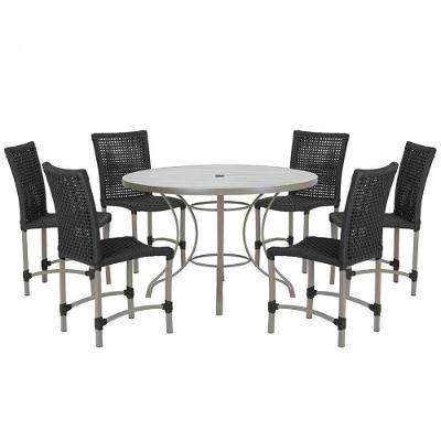 Mesa Ascoli 120 Cm Com 6 Cadeiras Cannes De Alumínio Trama Preto