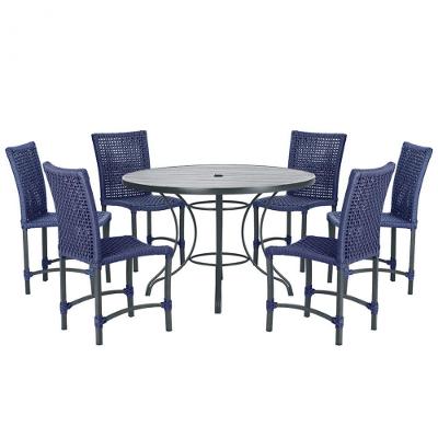 Mesa Ascoli 120 Cm Com 6 Cadeiras Cannes De Alumínio Trama Azul