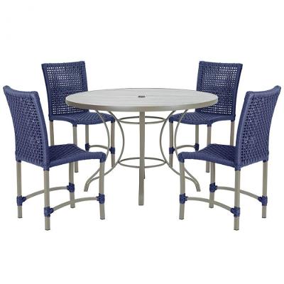 Mesa Ascoli 4 Cadeiras Cannes De Alumínio Fendi Trama Azul