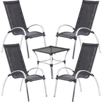 Jogo De Mesa E Cadeiras De Alumínio Em Fibra Trama Original Preto