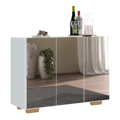 Aparador Buffet 2 Portas Com Espelho E Pés Quadrados Vegas V3614 Branco/Natural Branco/Natural