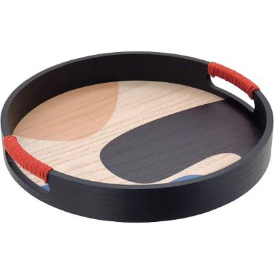 Bandeja Decorativa Para Servir Redondo Mdf 4x30x30cm Preto