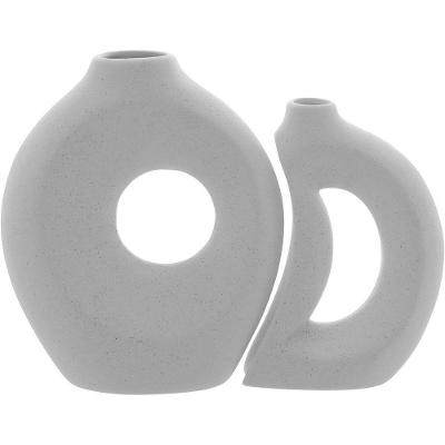 Jg 2pç Vaso Decorativo Enfeite Casa Cerâmica 26x22x22cm Branco