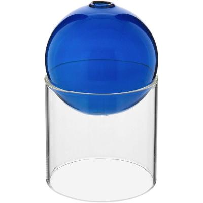 Vaso Decorativo Enfeite Casa Esfera Com Suporte Vidro 13x13x13cm Azul