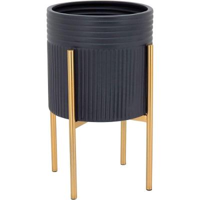 Cachepô Vaso Decorativo Planta Metal 38x22x22cm Preto