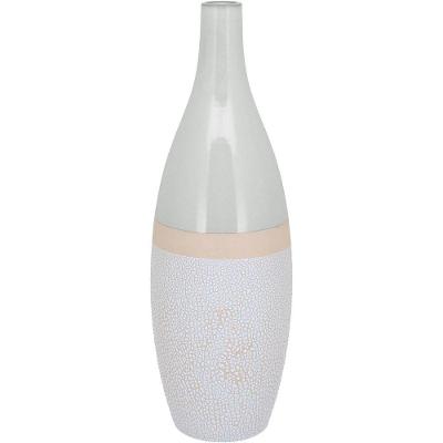 Vaso Decorativo Enfeite Casa Cerâmica 41x13x13cm Marfim