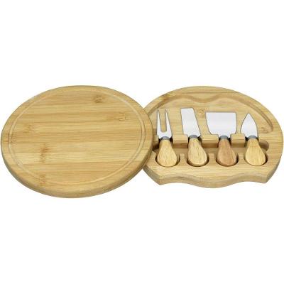 Jogo 4 Peças Para Queijo Home&co Com Tabua De Corte Deslizante Bambu Natural