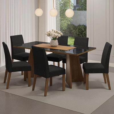 Conjunto Sala Jantar Mesa Vidro 6 Cadeiras Rustic
