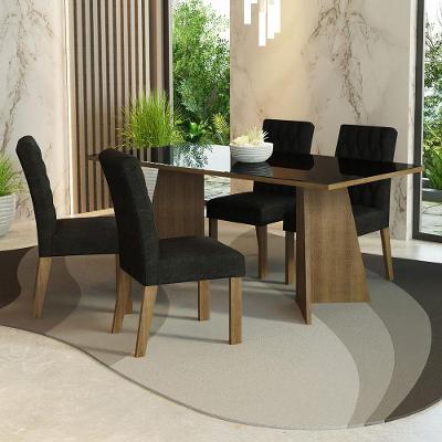 Conjunto Jantar Mesa Tampo Vidro 4 Cadeiras Rustic-preto