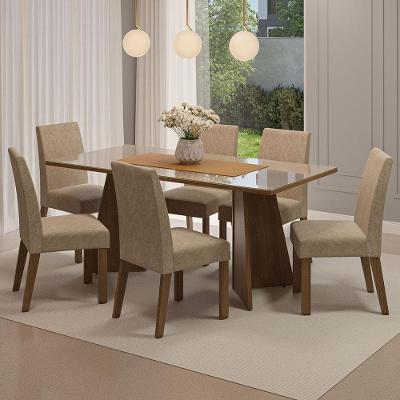 Conjunto Sala Jantar Mesa Vidro 6 Cadeiras Rustic
