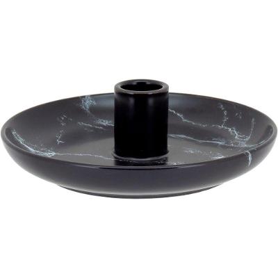 Castiçal Porta Velas Cerâmica 5x15x15cm Preto