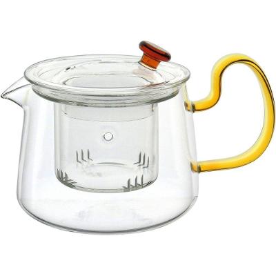Chaleira Com Infusor Home&co Alça Amarela Borossilicato 500ml 10x16x16cm Transparente