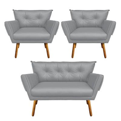 Kit 1 Namoradeira e 2 Poltronas Anitta Corino Cinza - Drossi