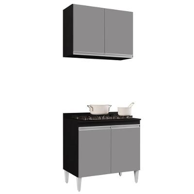 Armário Califórnia E Balcão Para Cooktop Flórida Preto/cinza - Lumil