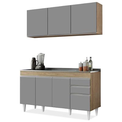 Armário Líbia E Balcão Com Pia Inox 150cm Tunísia L03 Castanho/cinza - Mpozenato