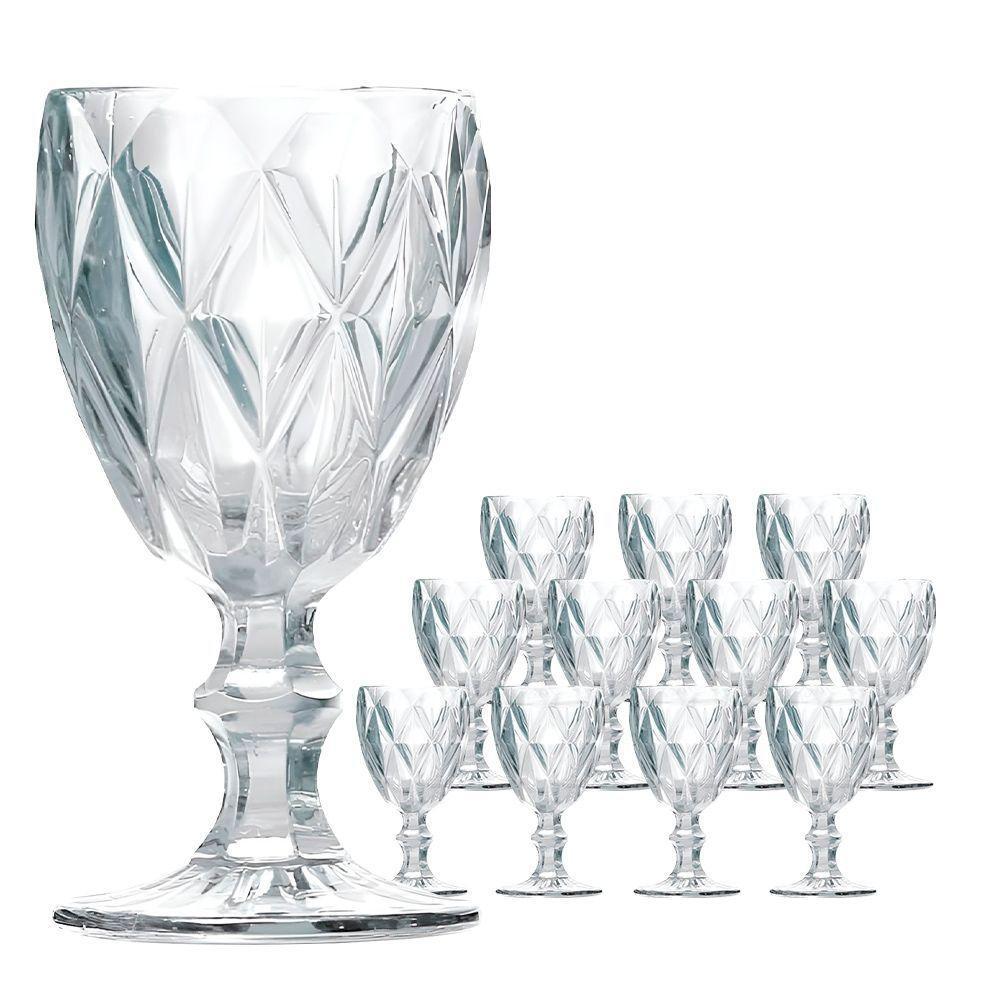 Jogo 12 Taças De Vidro Diamond Diamante Transparente 300ml água Class Home - 5