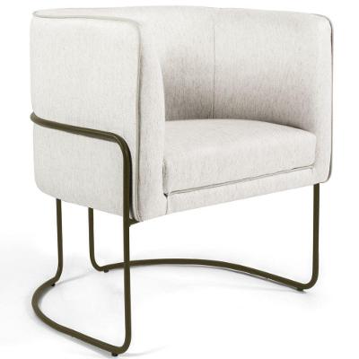 Poltrona Fixa Base De Aço Bronze Betina D02 Linho Creme A-48