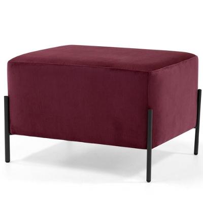 Puff Retangular 60x45 D02 Pés De Aço Veludo Marsala C-278