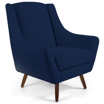 Poltrona Fixa Pés De Madeira Veludo Azul Oxford C-304