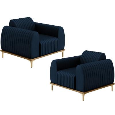 Kit 02 Poltronas Pés D'Ouro Molino Veludo Azul Oxford C-304