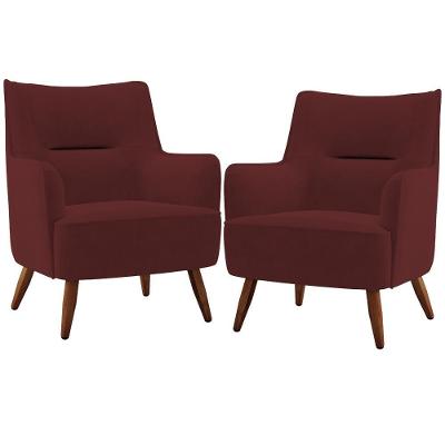 Kit 02 Poltronas Fixa Pés De Madeira Veludo Marsala C-278
