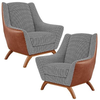 Kit 2 Poltronas Base Em Madeira Camel B-14 Pied Poule
