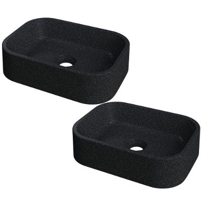 Kit 02 Cubas De Apoio Retangular Para Banheiro Lavabo C01 Br37w Preto Granit Matte - Lyam